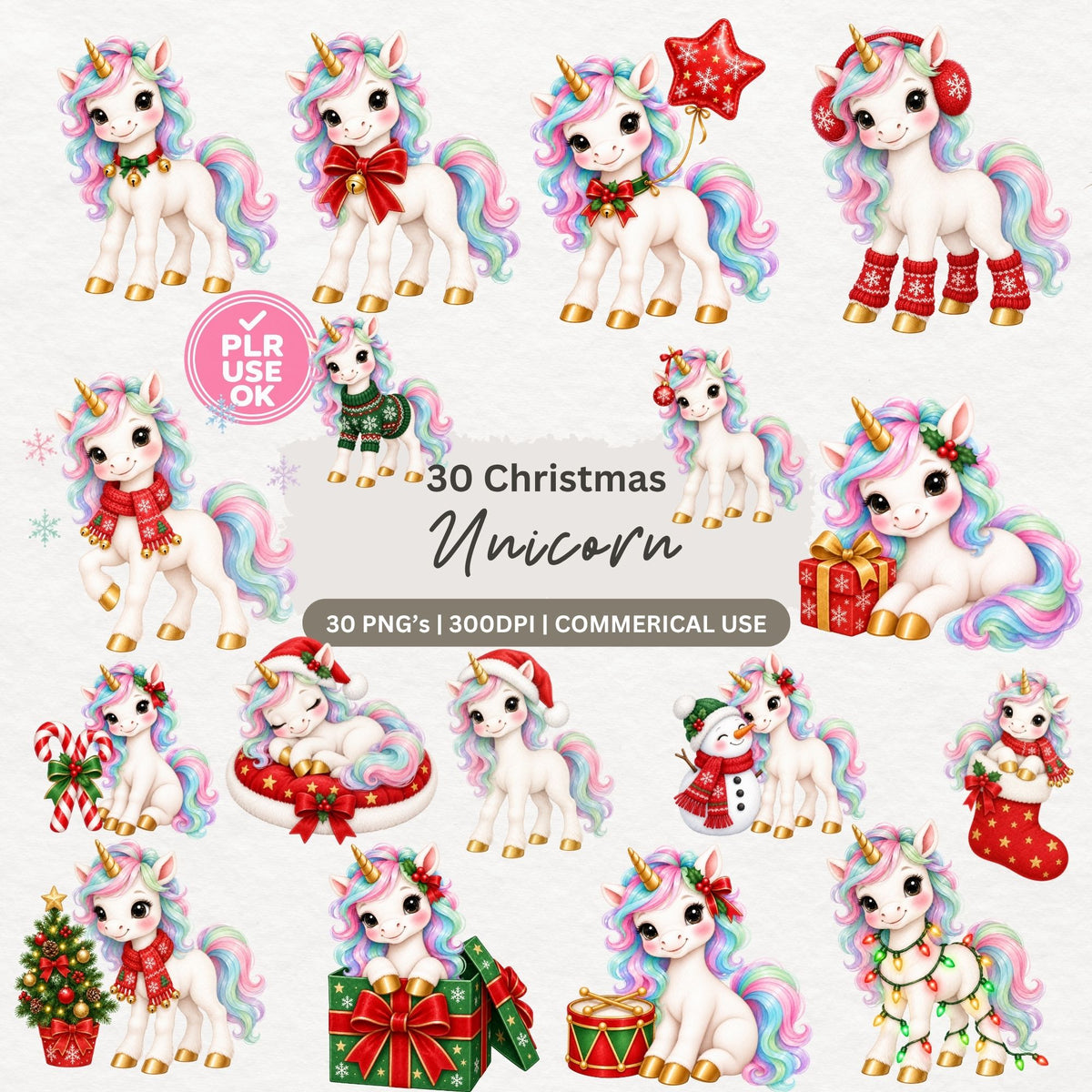 MRR Christmas Unicorn Clipart Set (30 images)