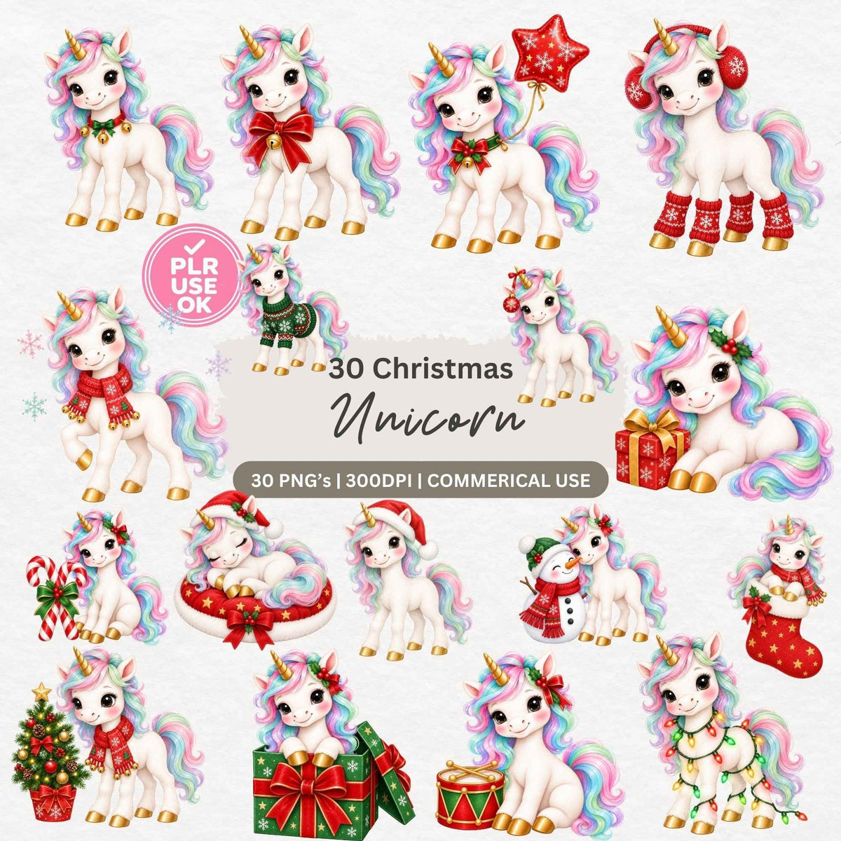 MRR Christmas Unicorn Clipart Set (30 images)