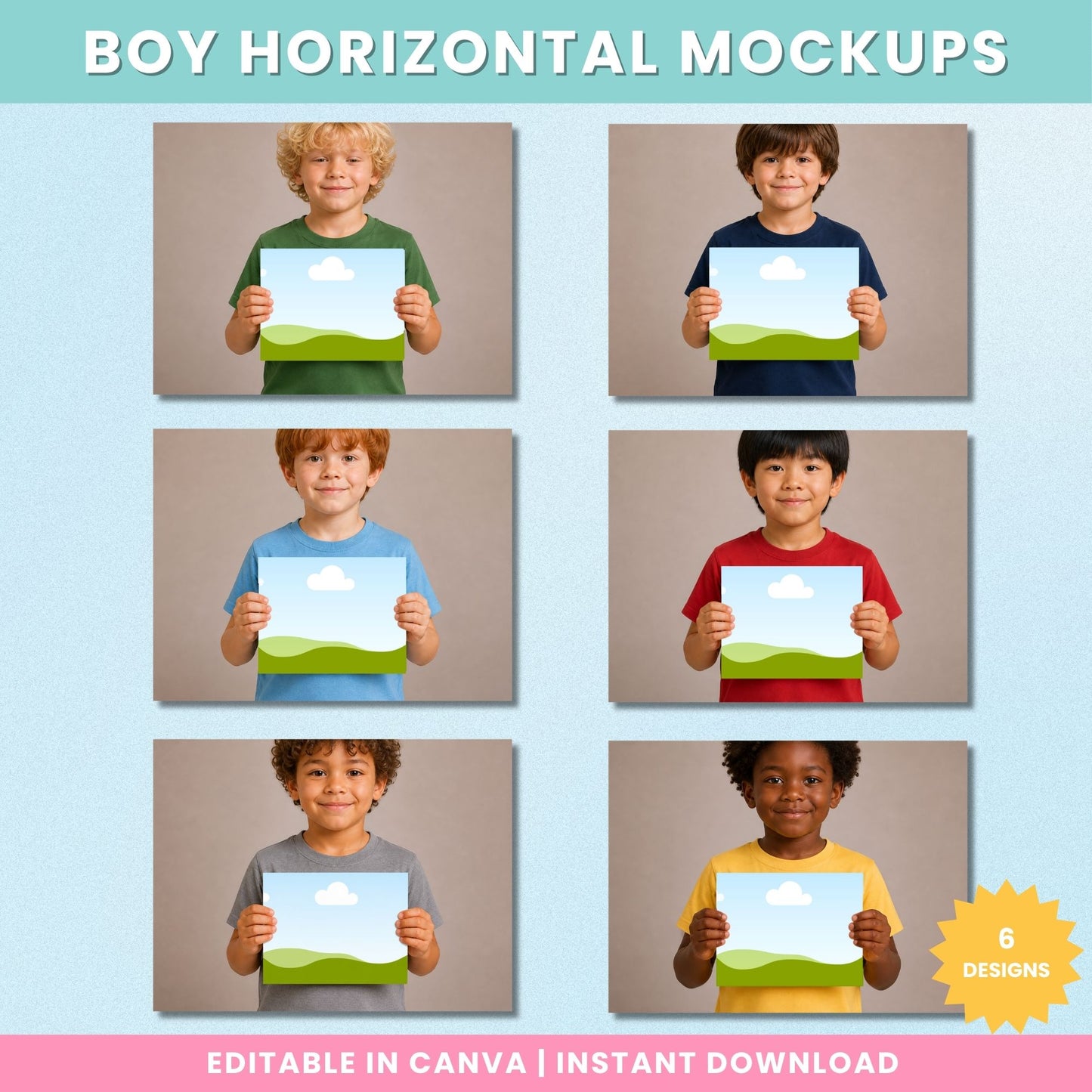 Boy Holding Printable Mockups (Horizontal A4) – 6 Designs (Personal Use)