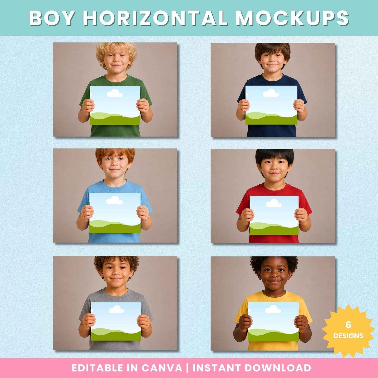 Boy Holding Printable Mockups (Horizontal A4) – 6 Designs (Personal Use)