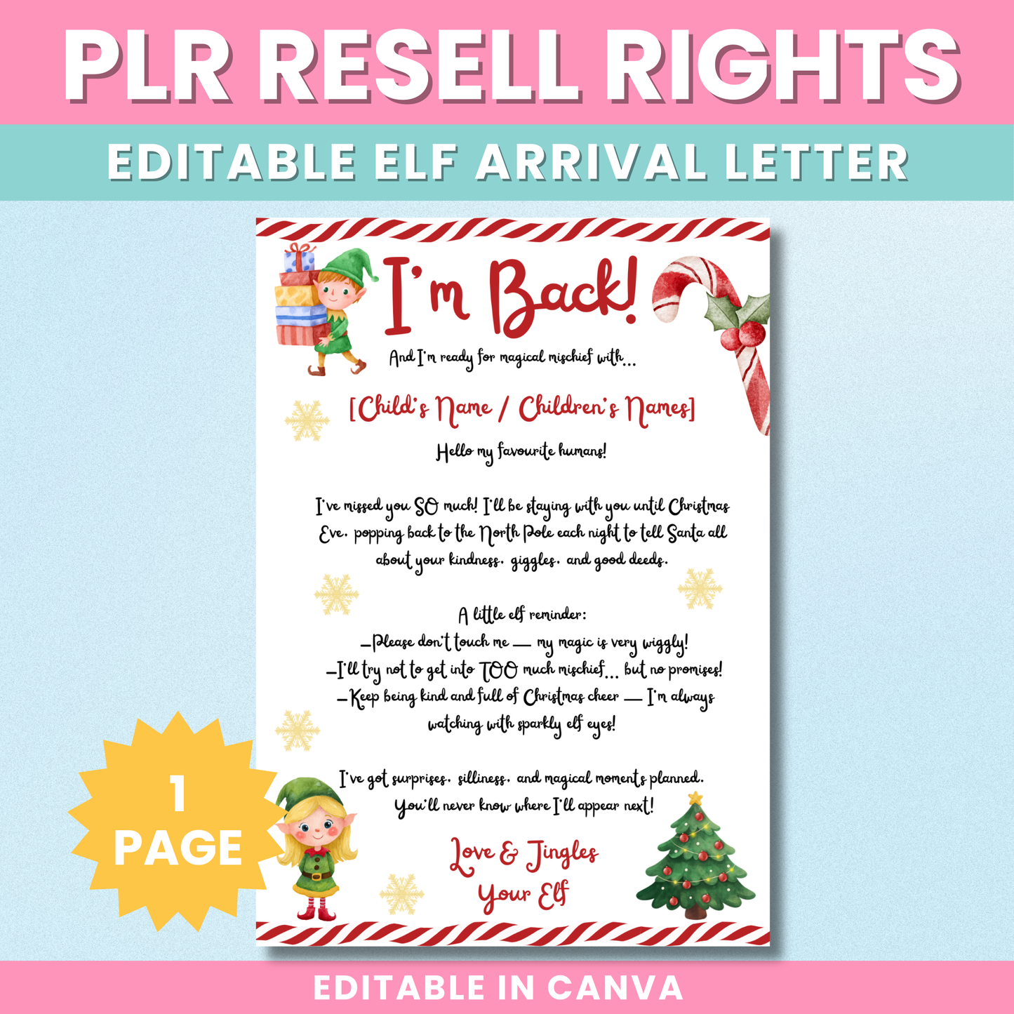 PLR Editable Christmas Elf Arrival Letter
