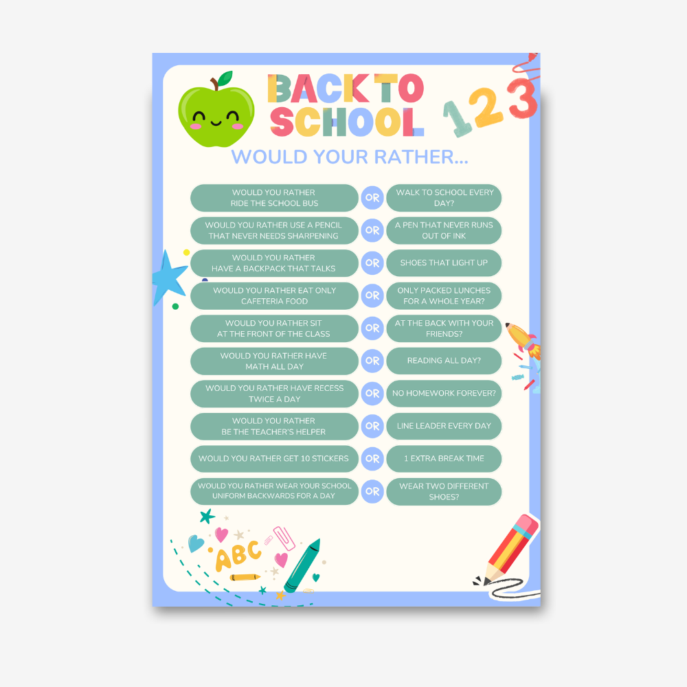 PLR Back To School Would You Rather Game