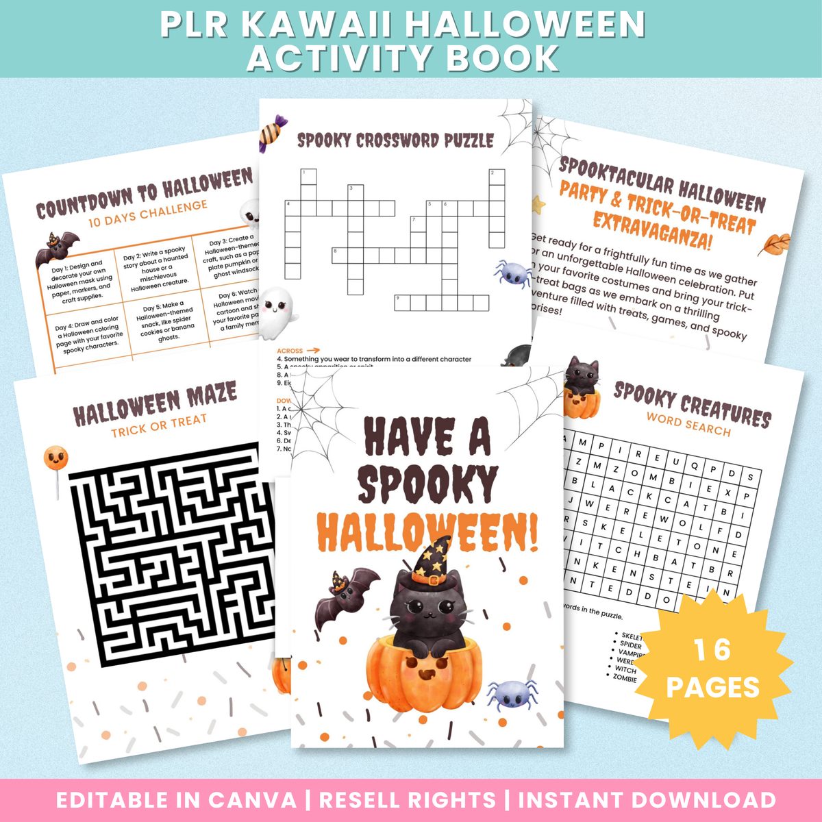 PLR Kawaii Halloween Activity Book
