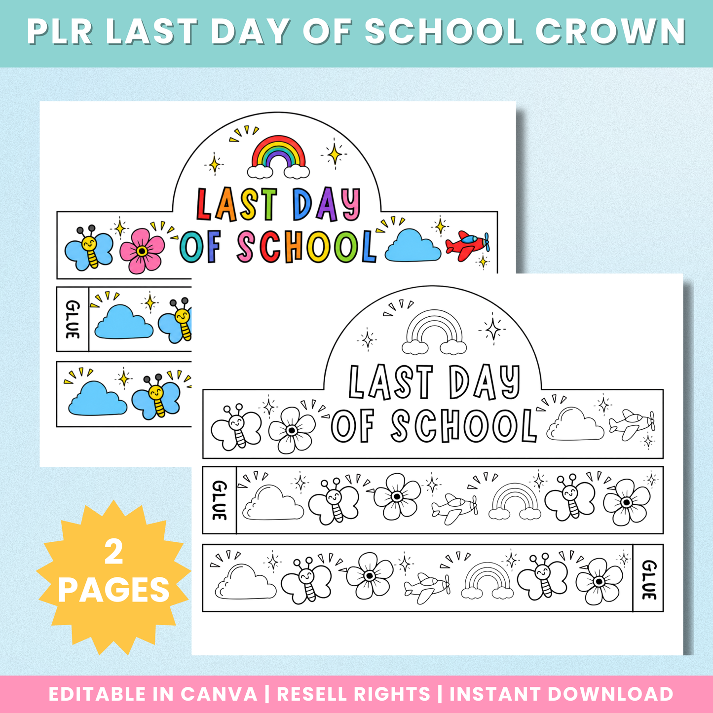 PLR Last Day of School Crown Coloring Craft Activity