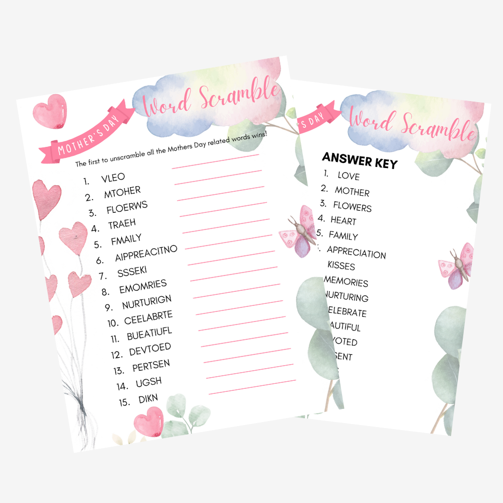 PLR Mother's Day Word Scramble
