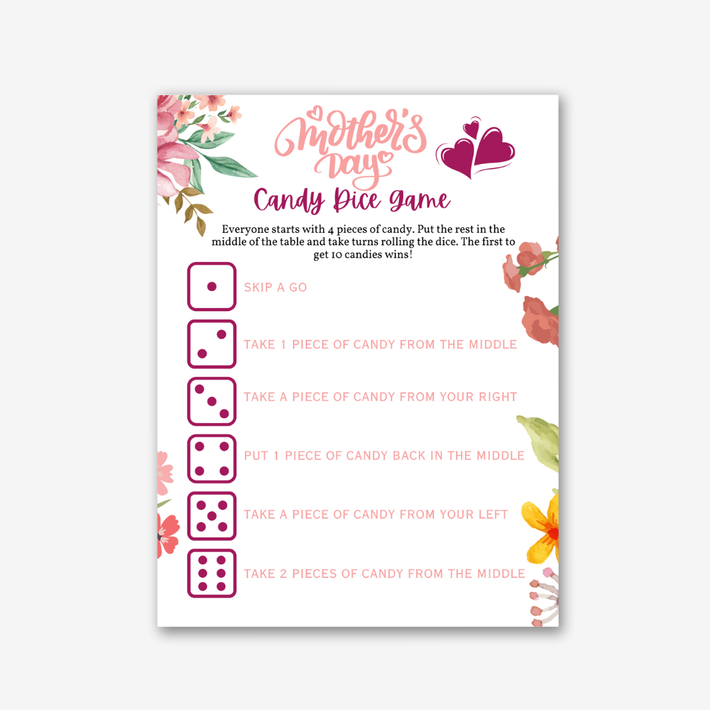 PLR Mothers Day Candy Dice Game