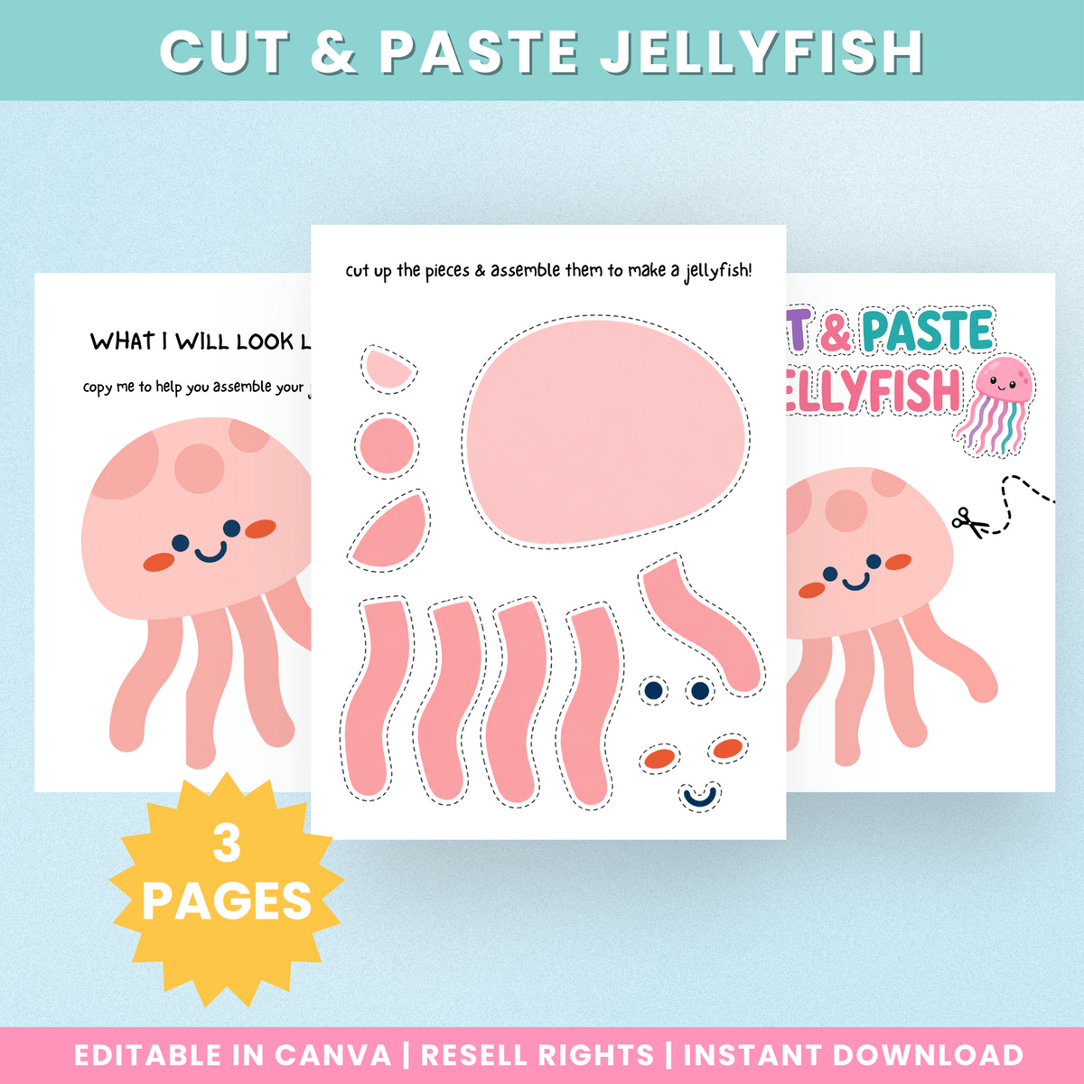 Cut and Paste Jellyfish Craft printable preview