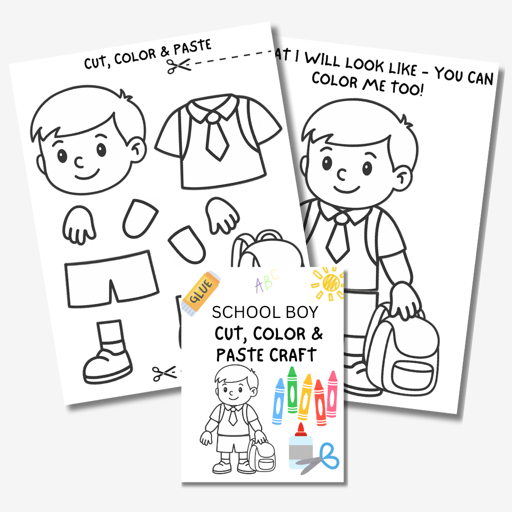 PLR School Boy Cut, Paste & Color Craft