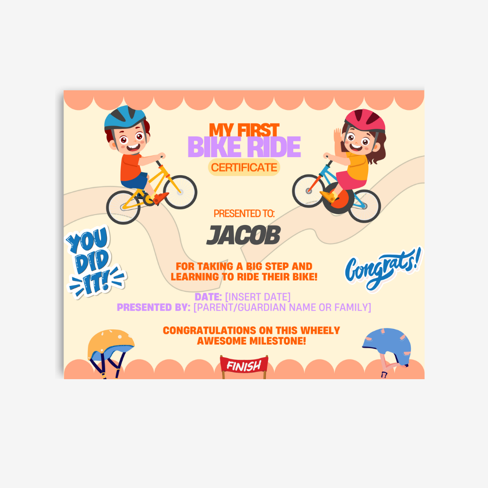 PLR My First Bike Ride Certificate