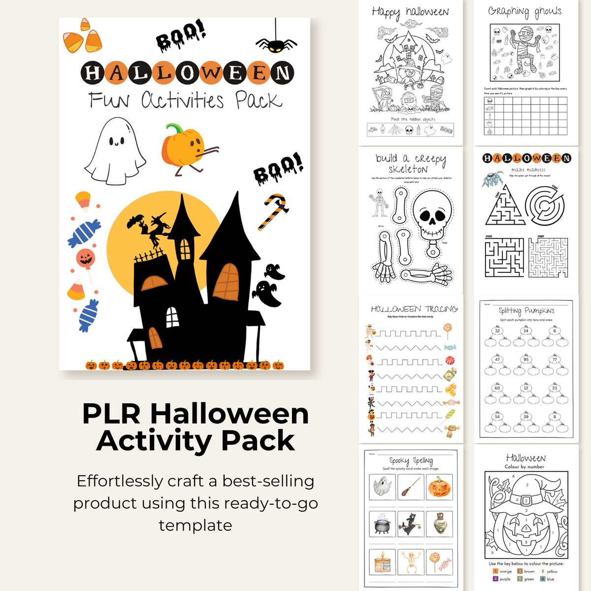 Halloween Fun Activities Pack cover and sample activities