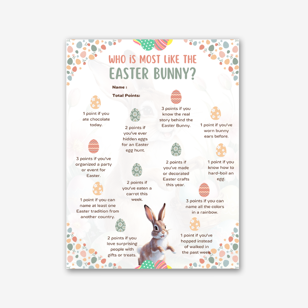 PLR Who is Most Like The Easter Bunny Printable Game
