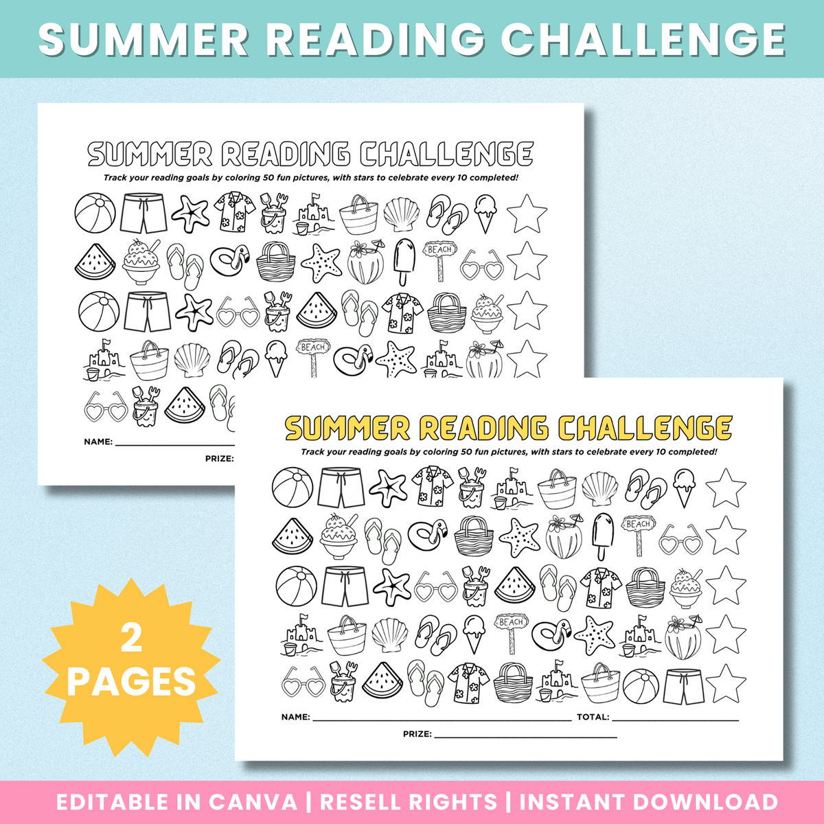 Summer Reading Challenge version two, two editable colouring charts