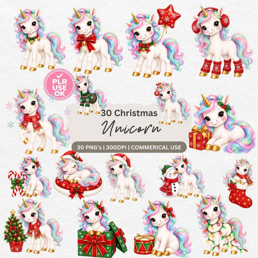 MRR Christmas Unicorn Clipart Set (30 images)