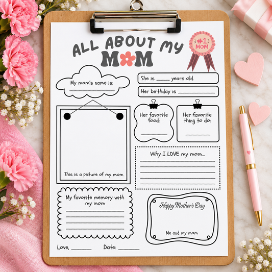 All About My Mom Worksheet (design 2) - Mother's Day – printable product image