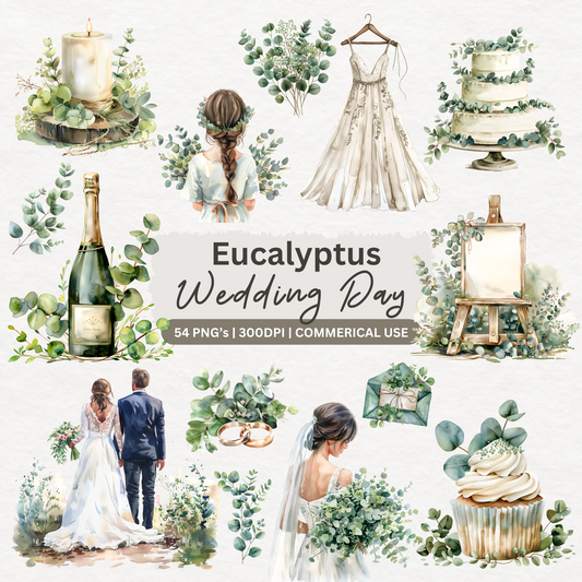 PLR Eucalyptus Wedding Clipart Set