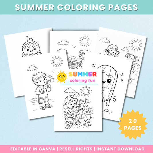 PLR Summer Fun Coloring Pages For Kids