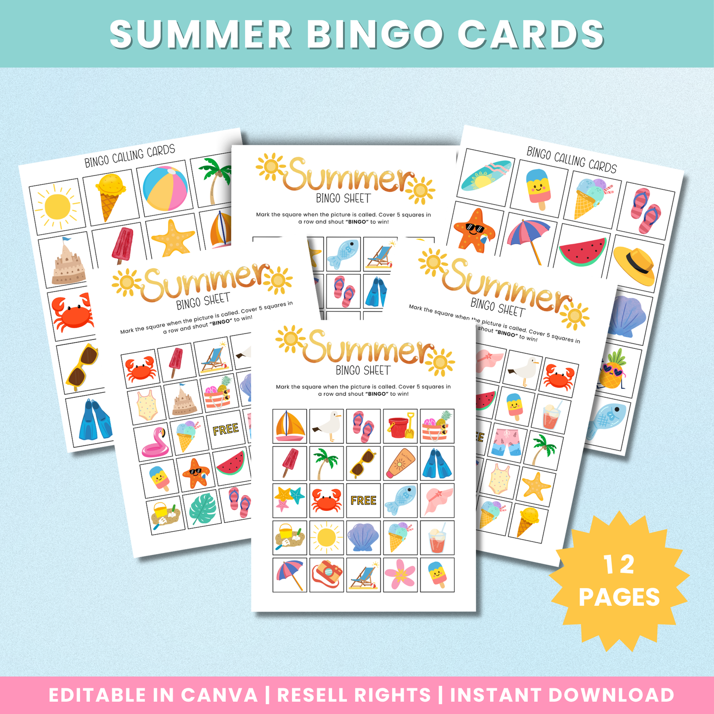 PLR Summer Bingo Cards