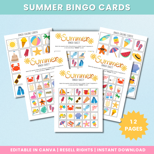 PLR Summer Bingo Cards
