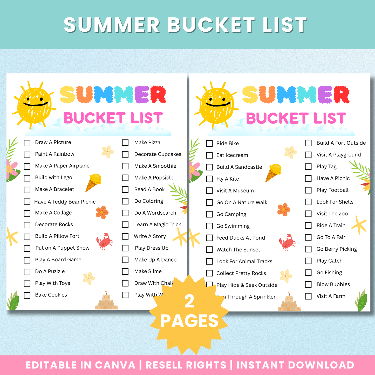 PLR Summer Bucket List For Kids