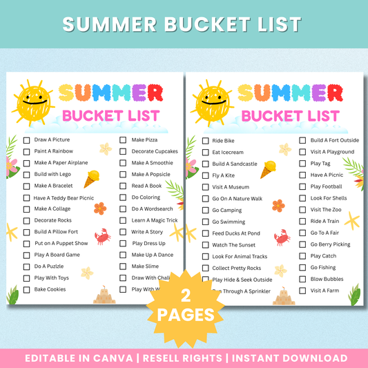 PLR Summer Bucket List For Kids