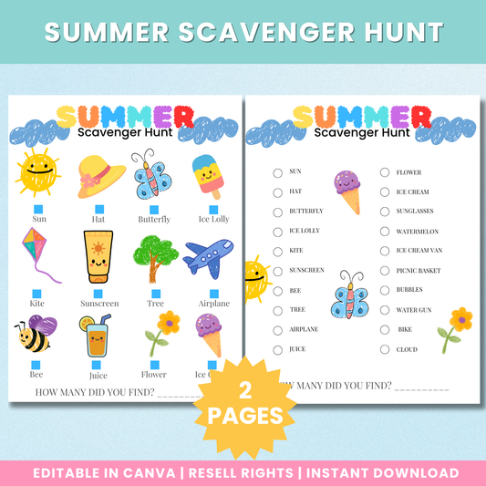 PLR Summer Scavenger Hunt For Kids
