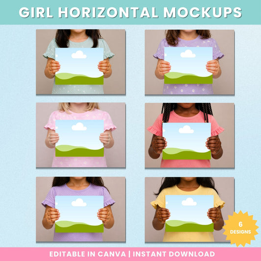 Girl Holding Printable Mockups (Horizontal A4) – 6 Designs (Personal Use)