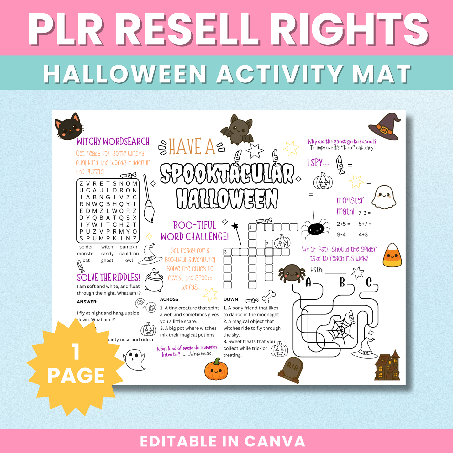PLR Halloween Activity Placemat