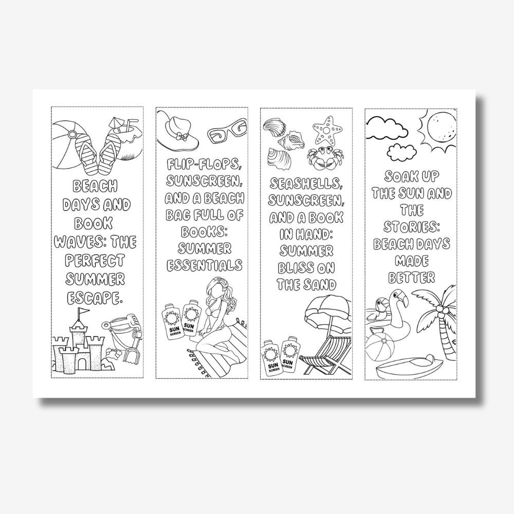 PLR Beach Colouring Bookmarks