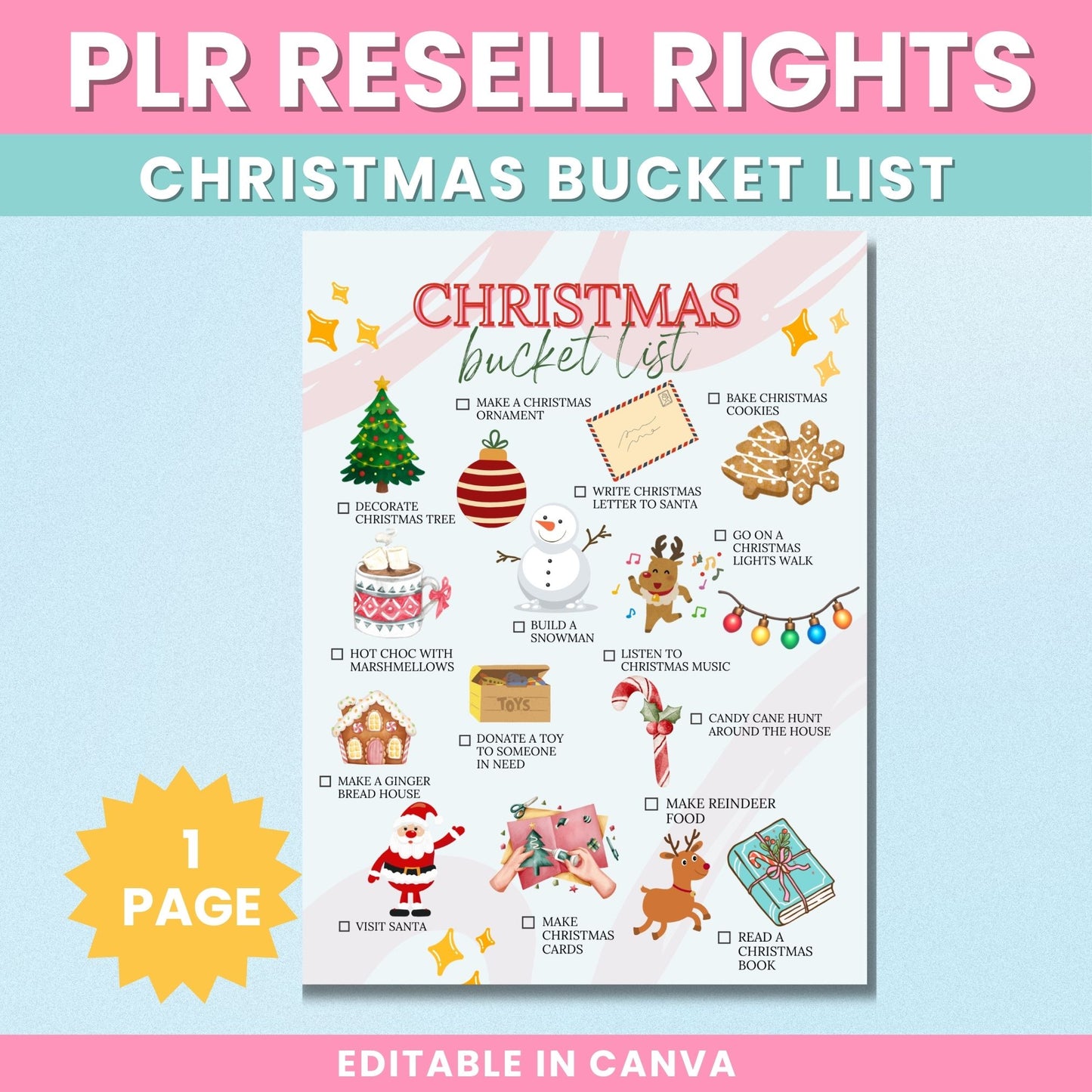 PLR Christmas Bucket List Checklist Printable for Kids & Families