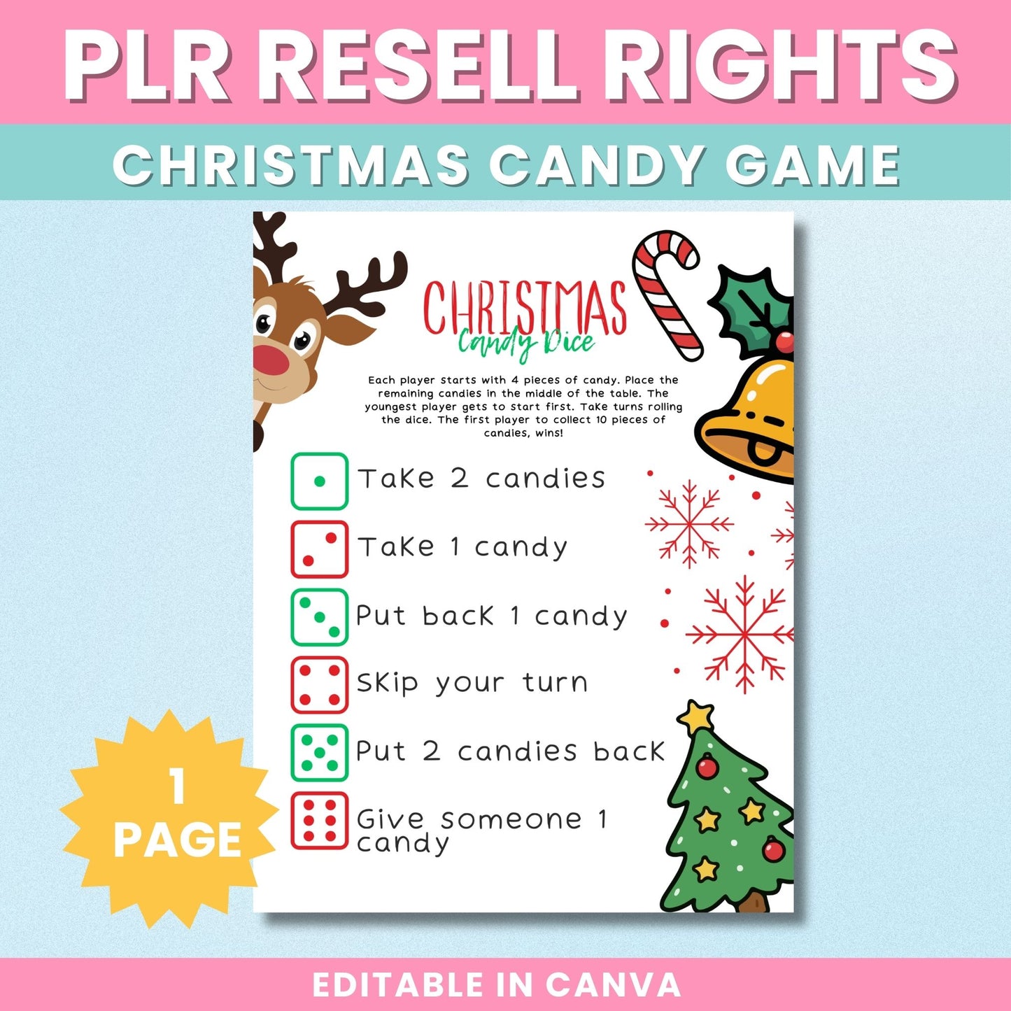 PLR Christmas Candy Dice Game Printable for Kids