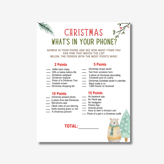 PLR Christmas Whats On Your Phone Game Printable