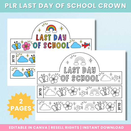 PLR Last Day of School Crown Coloring Craft Activity