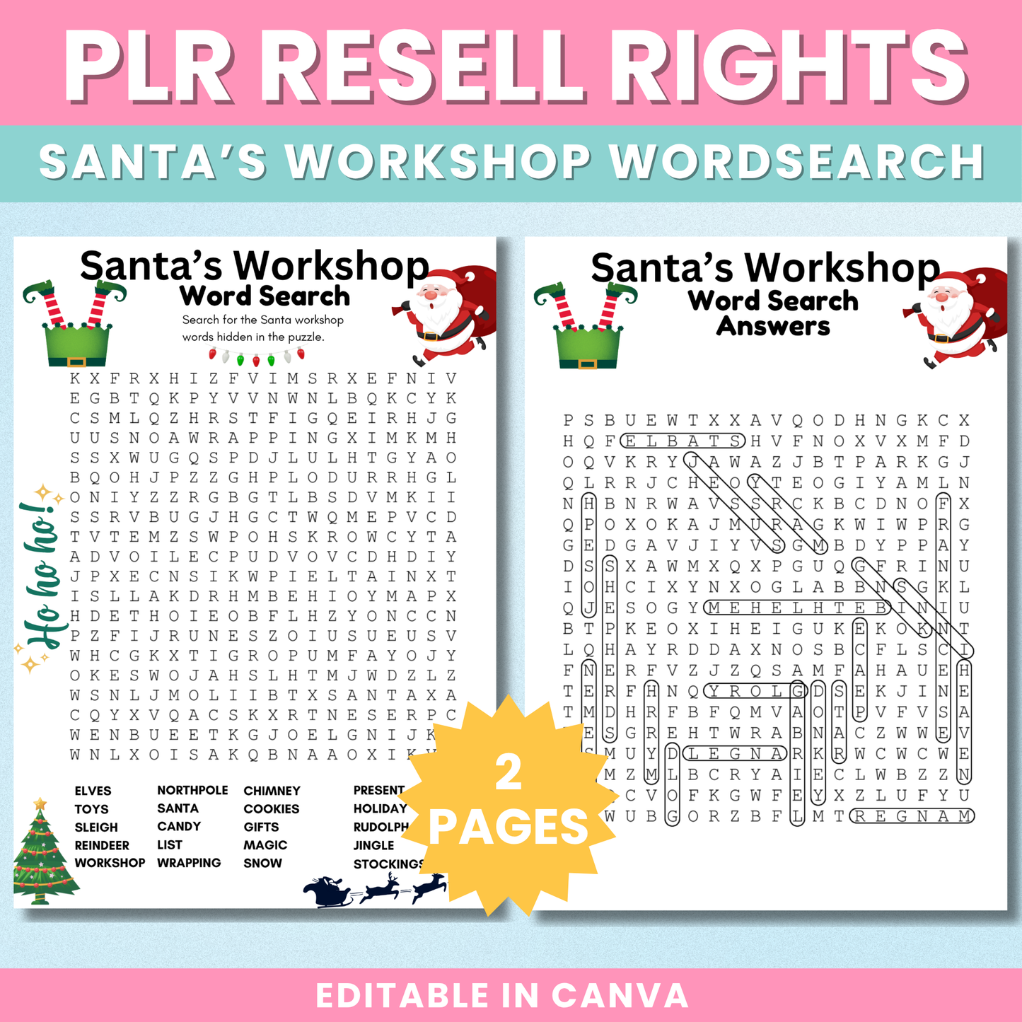 PLR Christmas Santa's WordShop Wordsearch