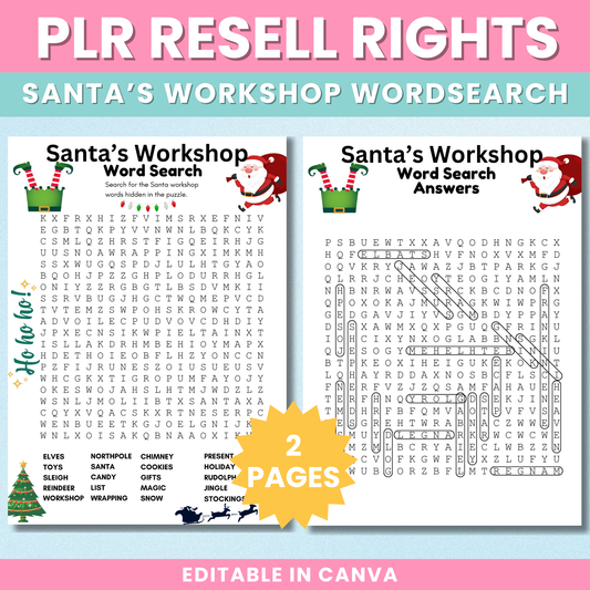 PLR Christmas Santa's WordShop Wordsearch