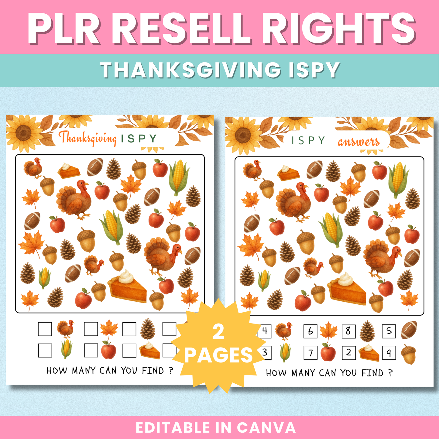 PLR Thanksgiving Ispy Game