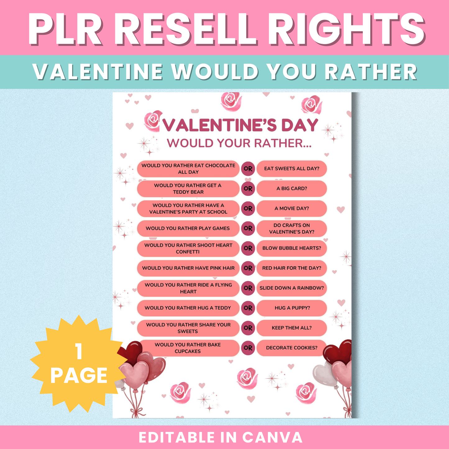 PLR Valentine’s Would You Rather Game for Kids