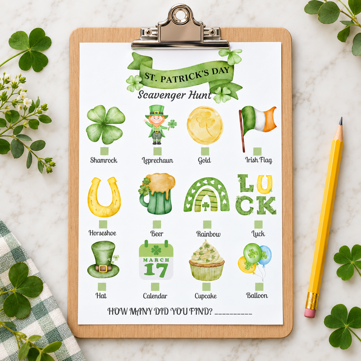 PLR St Patrick’s Day scavenger hunt game printable