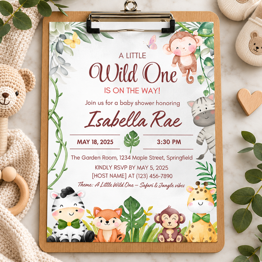 PLR Little Wild One baby shower invitation printable