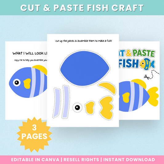 Three page cut and paste fish craft printable preview