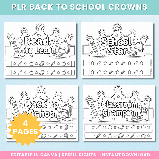 Preview of four back-to-school printable crowns with cut-out bands to colour