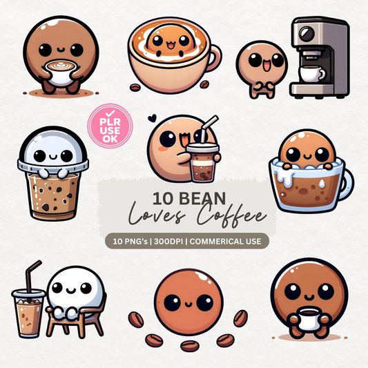 Preview of 10 Bean Loves Coffee clipart PNGs