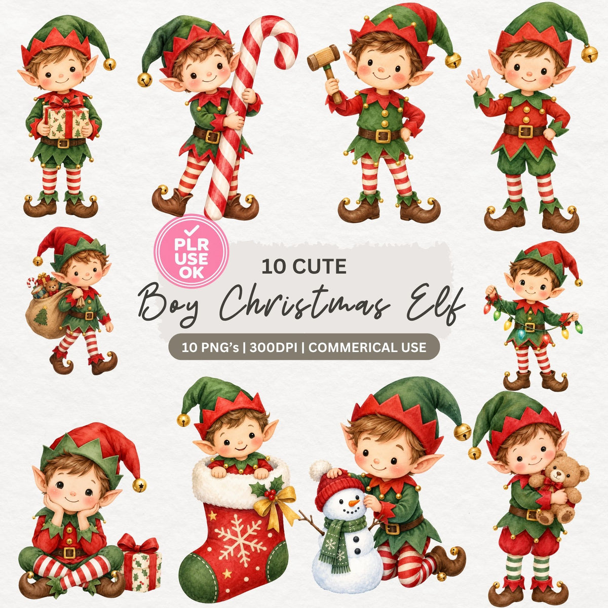 Preview of 10 Cute Boy Christmas Elf clipart designs