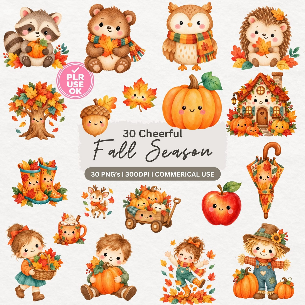 Preview of 30 cheerful fall season clipart PNG images