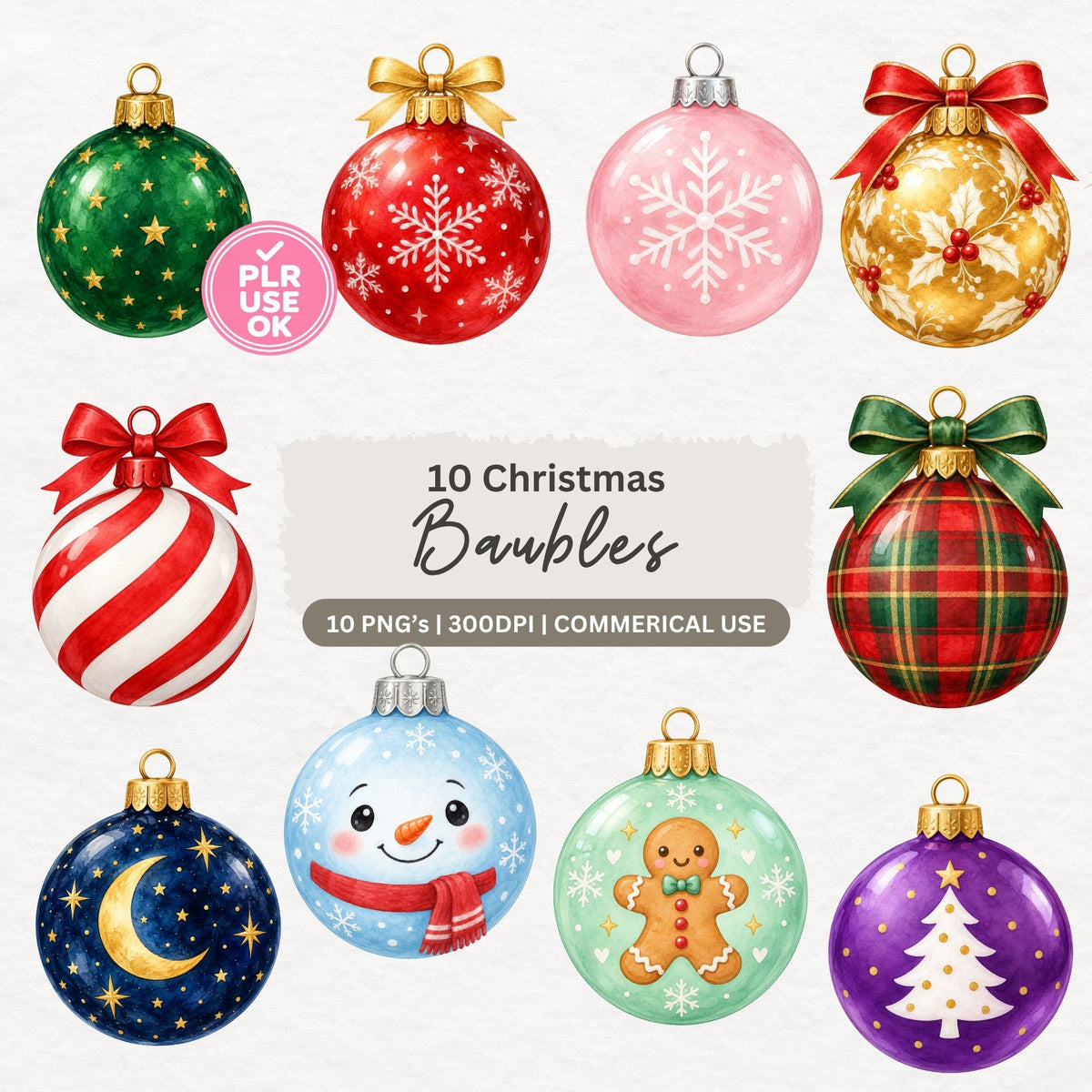 Preview of ten Christmas bauble clipart designs