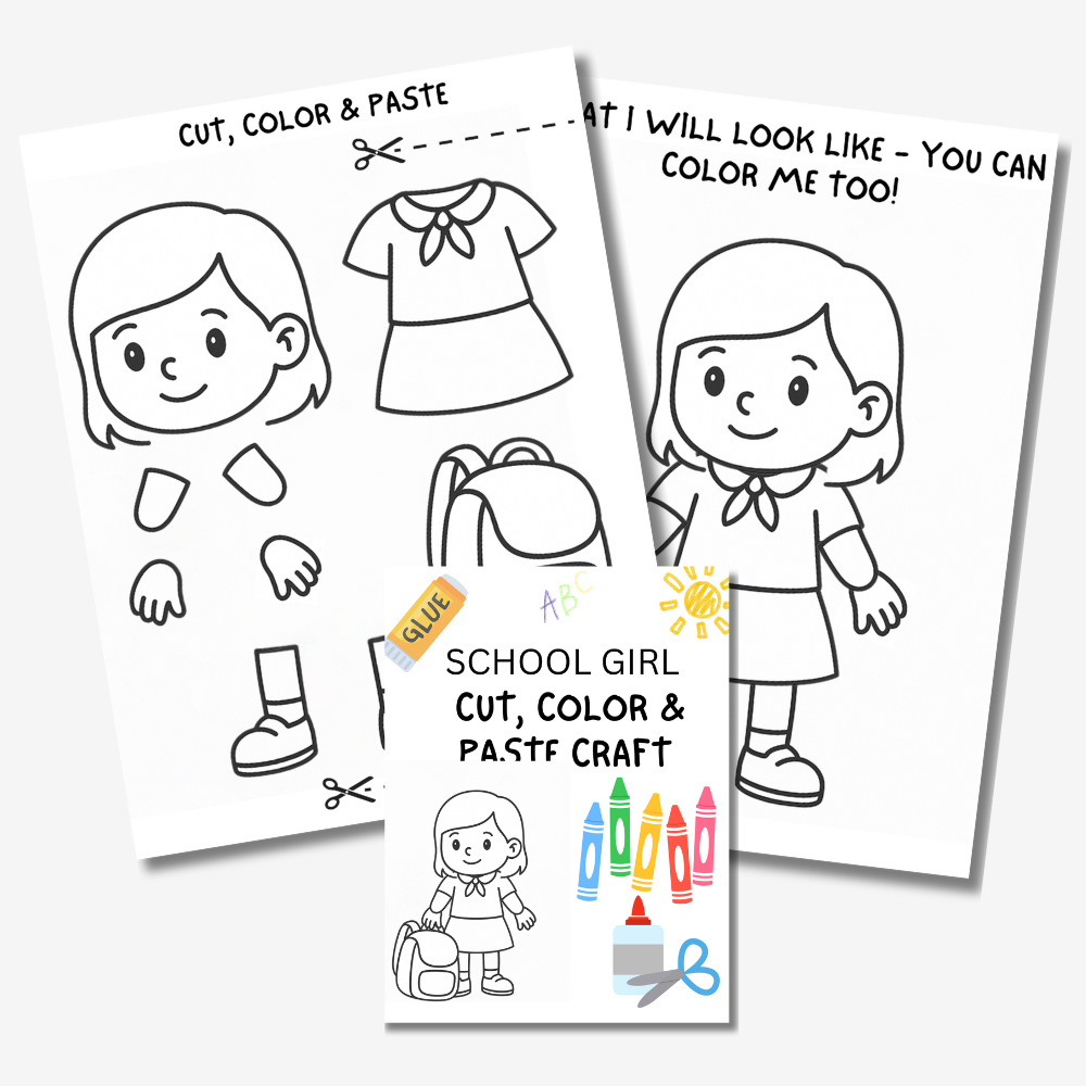 PLR School Girl Cut, Paste & Color Craft