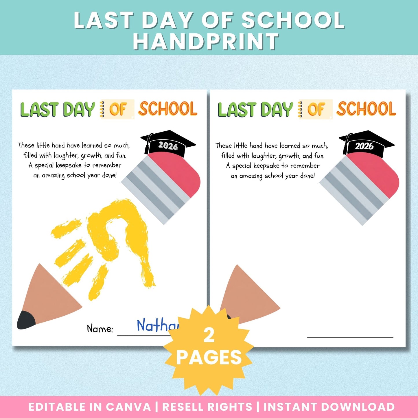 PLR Last Day of School Pencil Handprint Craft