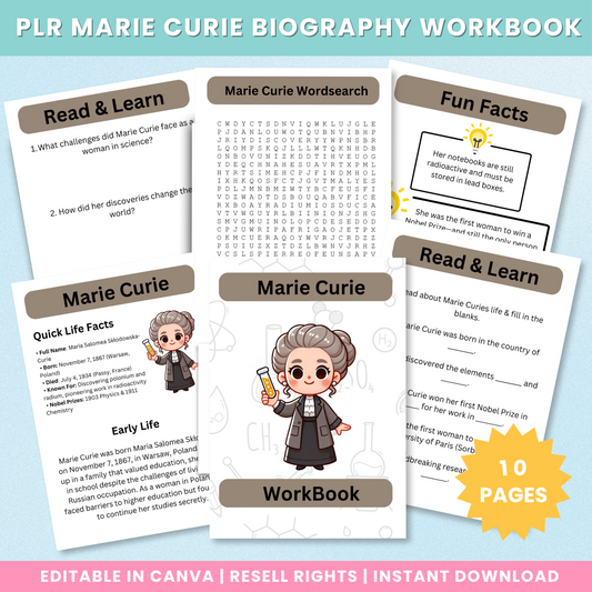 Marie Curie Biography Workbook printable preview