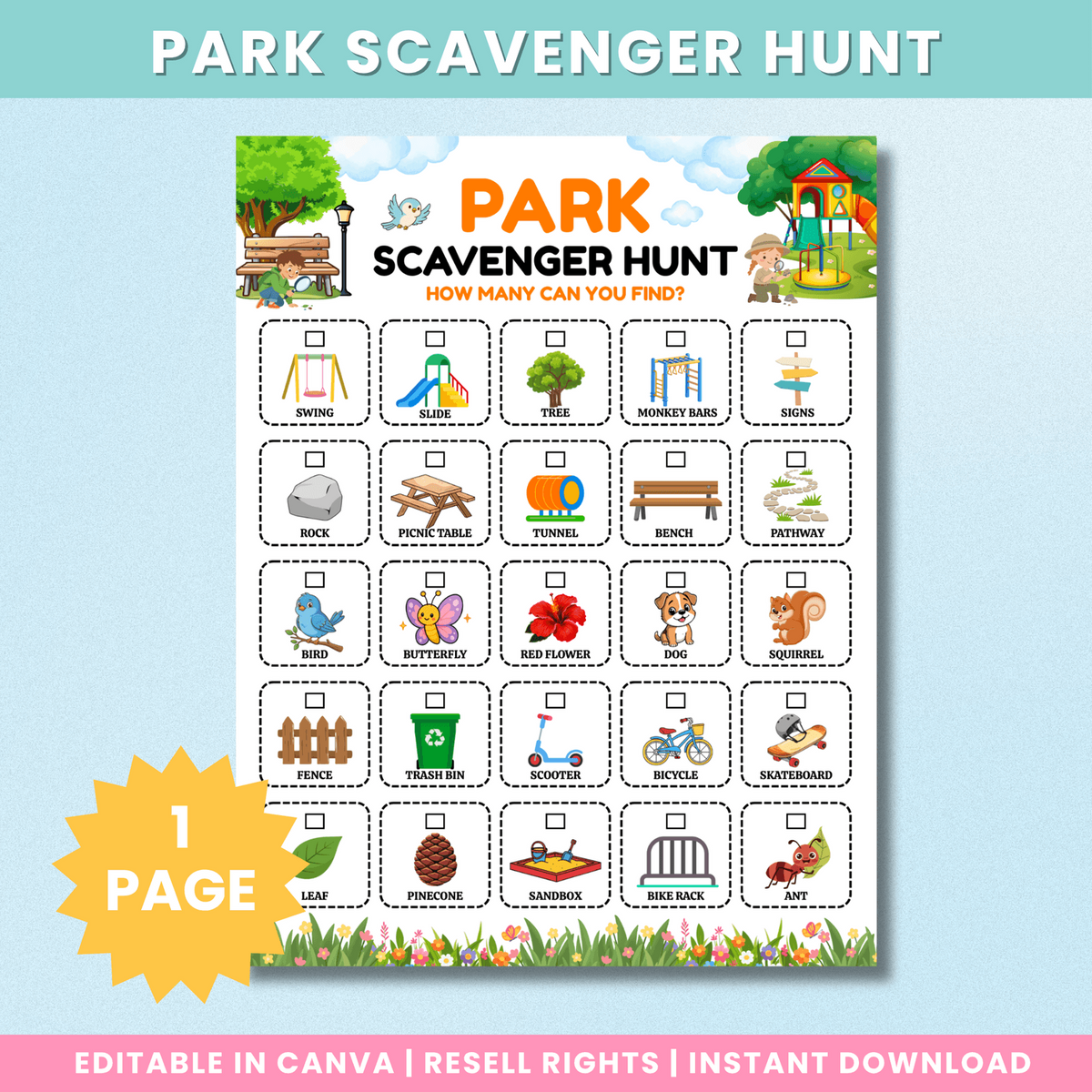 Park Scavenger Hunt printable preview