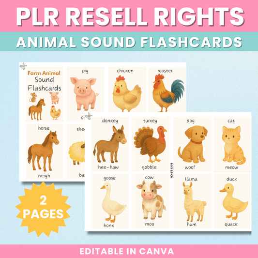 Farm animal sound flashcards with illustrated animals and their sounds