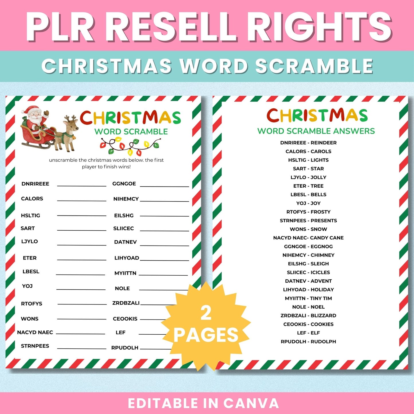 PLR Christmas Word Scramble Printable for Kids
